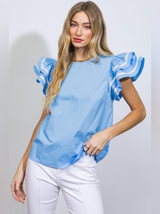 Flying Tomato Tops - FLAYING TOMATO NICE AS CAN BE WOVEN TOP SZ MEDIUM- BLUE